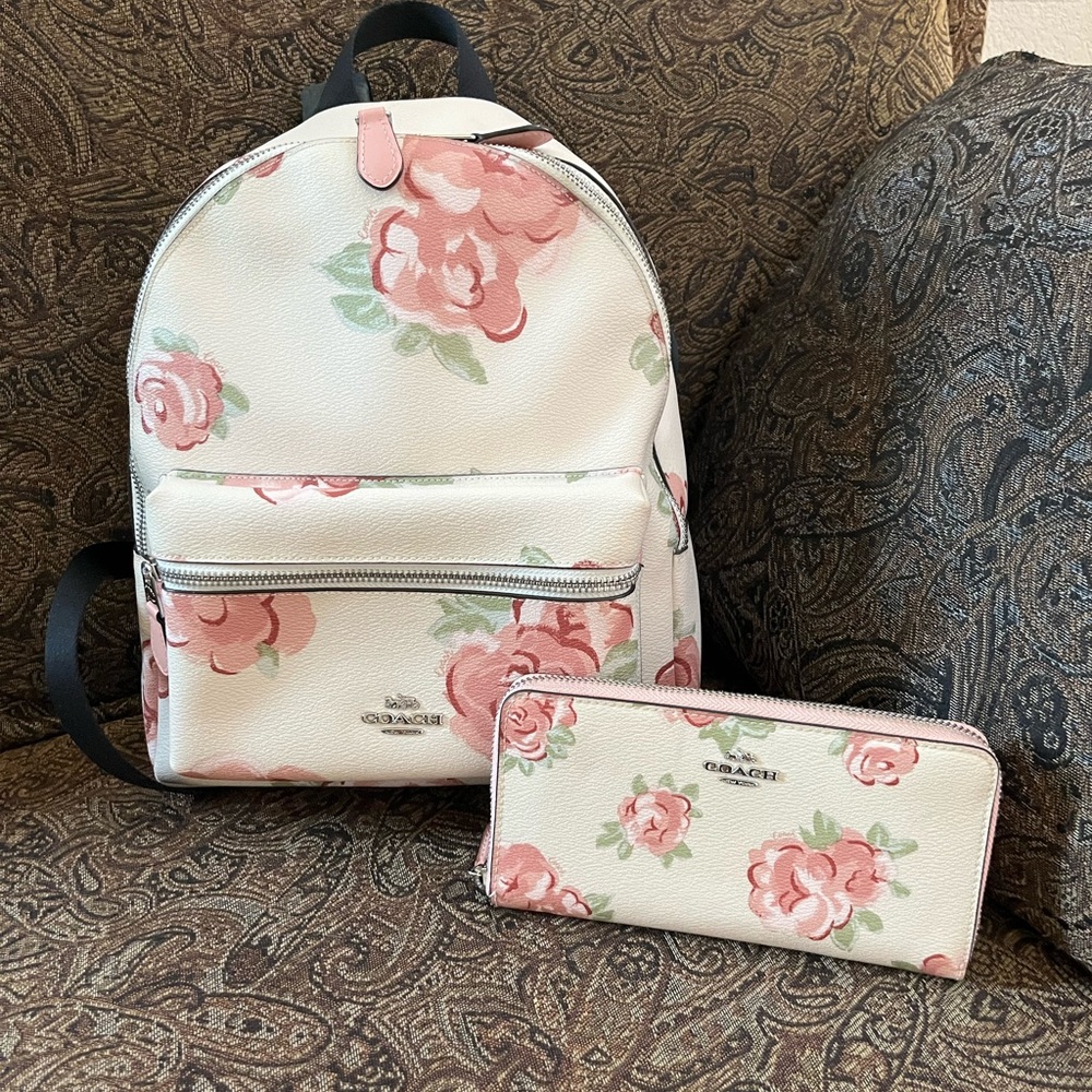 Coach Camo Rose Floral Backpack and Wallet Set. Limited Edition